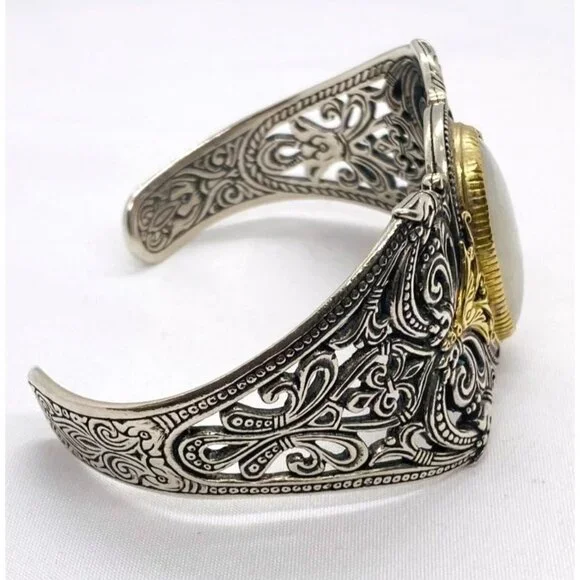 Konstantino Sterling Silver 925 18K 750 White Stone Cuff Bracelet 7.5" - Picture 6 of 10